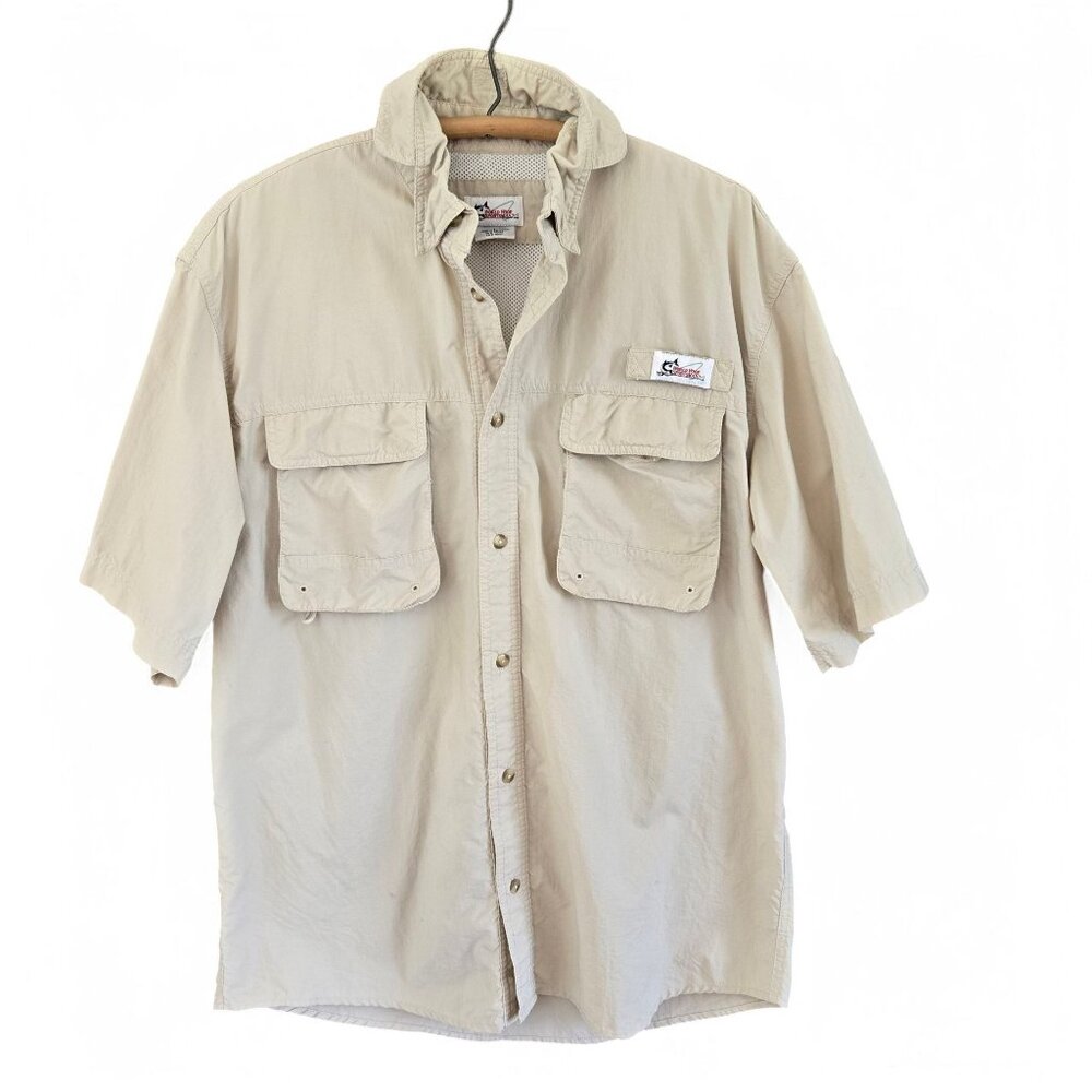 World Wide Sportsman Fishing Shirt Nylon Mesh Beige Short Sleeve Vented Size L